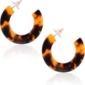Leopard Tortoise Shell Acrylic Resin Hoop Earrings Lightweight Unique Design